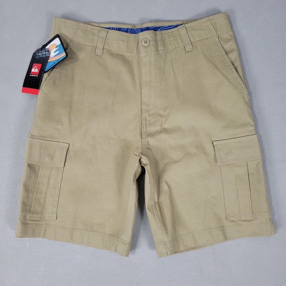Quiksilver‎ Cargo Shorts Mens Size 30 Beige Khaki Twill Snap Buttons 8.5